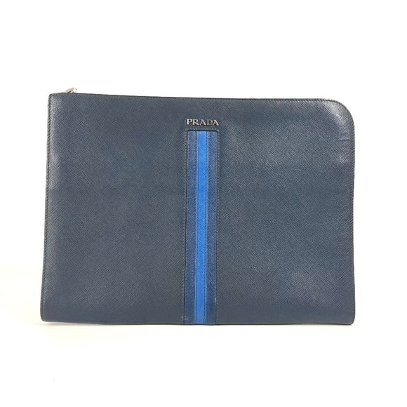 Prada Saffiano Navy Leather clutch - Picture 1 of 10